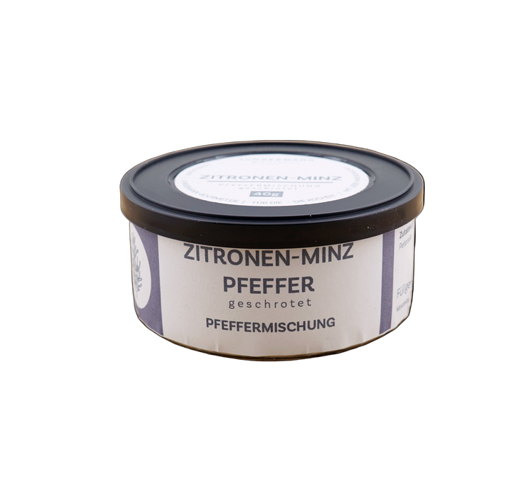 Zitronen-Minz Pfeffer von Jungermann Gourmet, Produktansicht vor weißem Hintergrund.