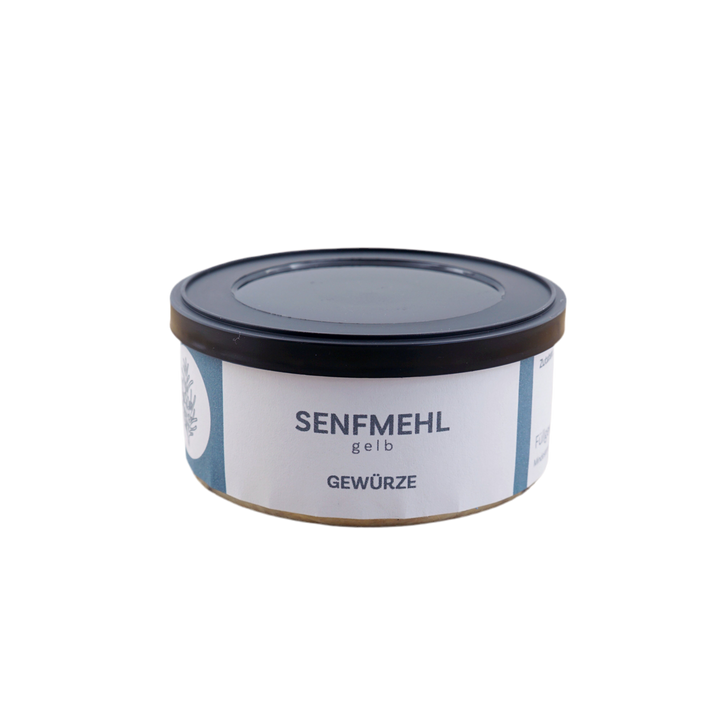 Senfpulver von Jungermann Gourmet, Produktansicht vor weißem Hintergrund.