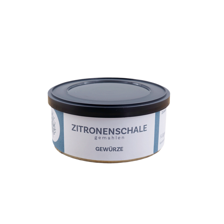 Zitronenschale gemahlen von Jungermann Gourmet, Produktansicht vor weißem Hintergrund.