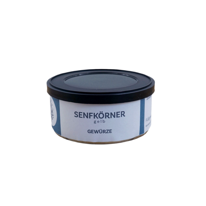 Senfkörner gelb von Jungermann Gourmet, Produktansicht vor weißem Hintergrund.