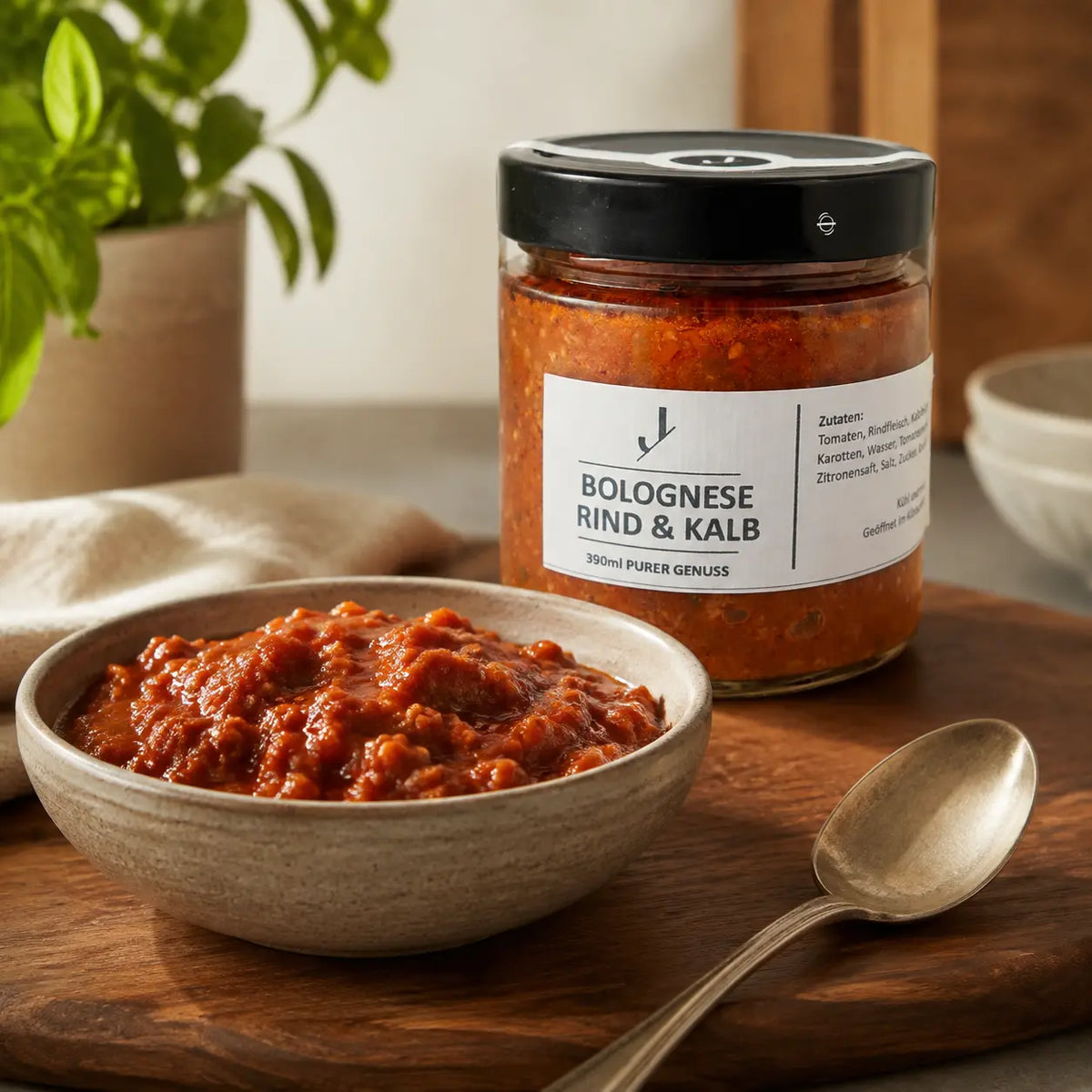 Jungermann Gourmet Bolognese-Sauce vom Rind und Kalb mit Sauce in Keramikschale