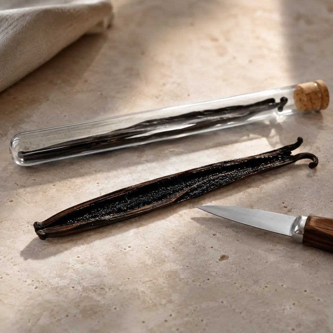 Jungermann Gourmet Bourbon Vanilleschoten mit aufgeschnittener Schote und Vanillemark