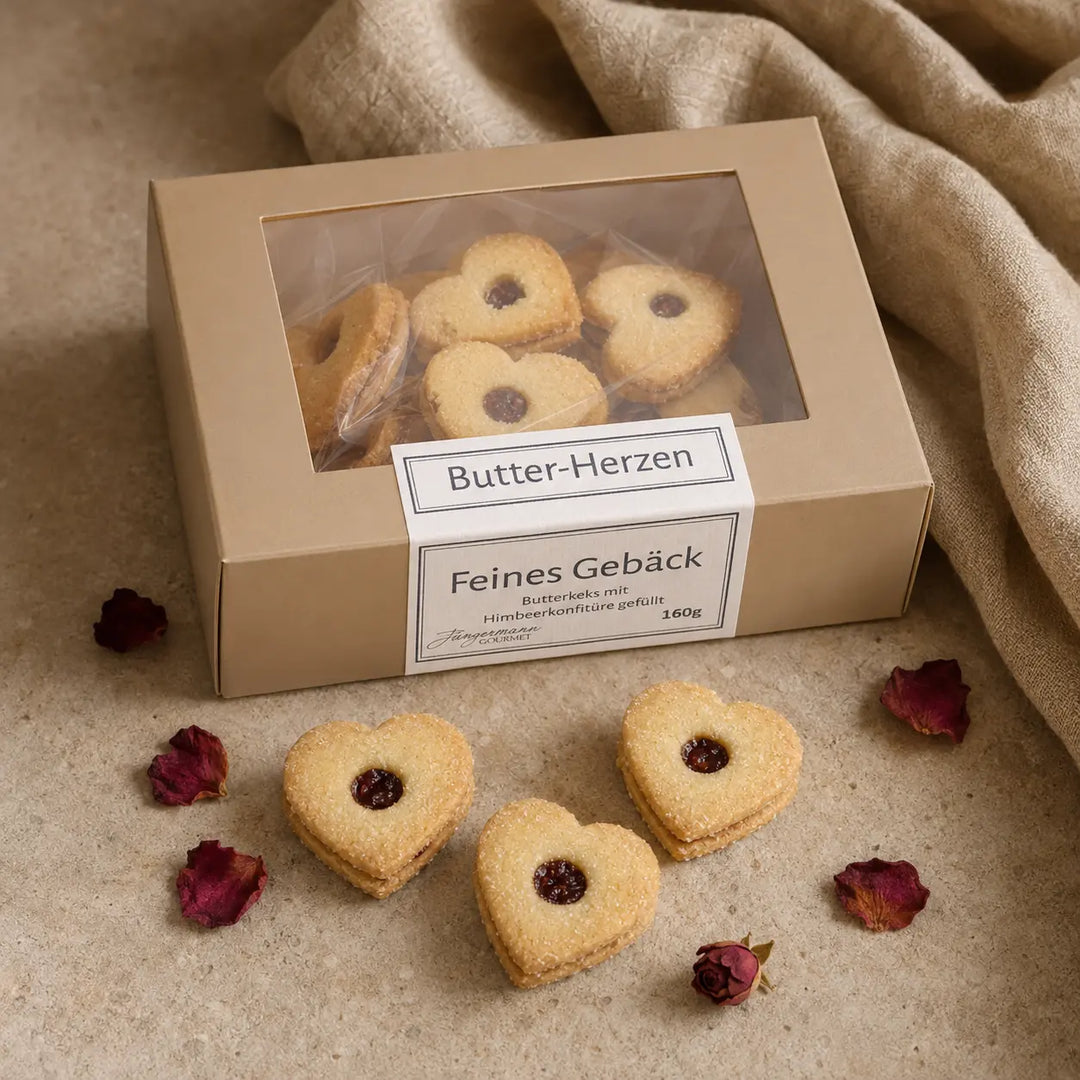 Jungermann Gourmet Butterherzen mit getrockneten Rosenblüten