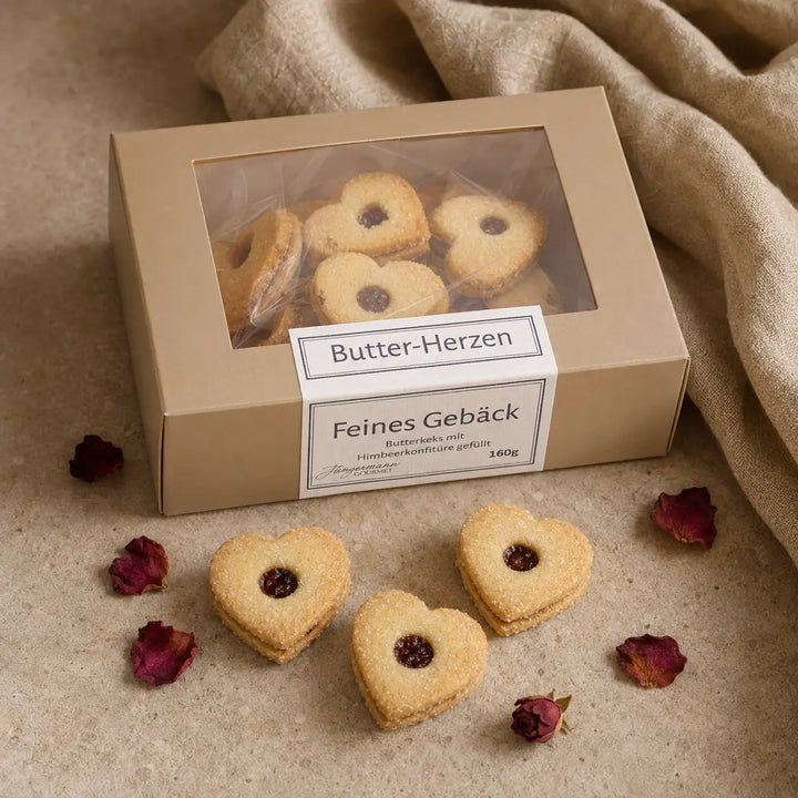 Jungermann Gourmet Butterherzen mit getrockneten Rosenblüten