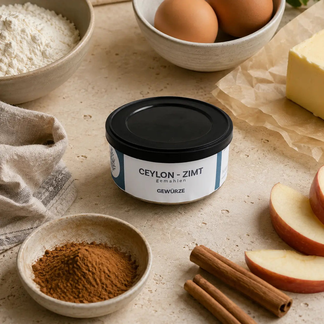 Jungermann Gourmet Ceylon Zimt mit Backzutaten und Apfel