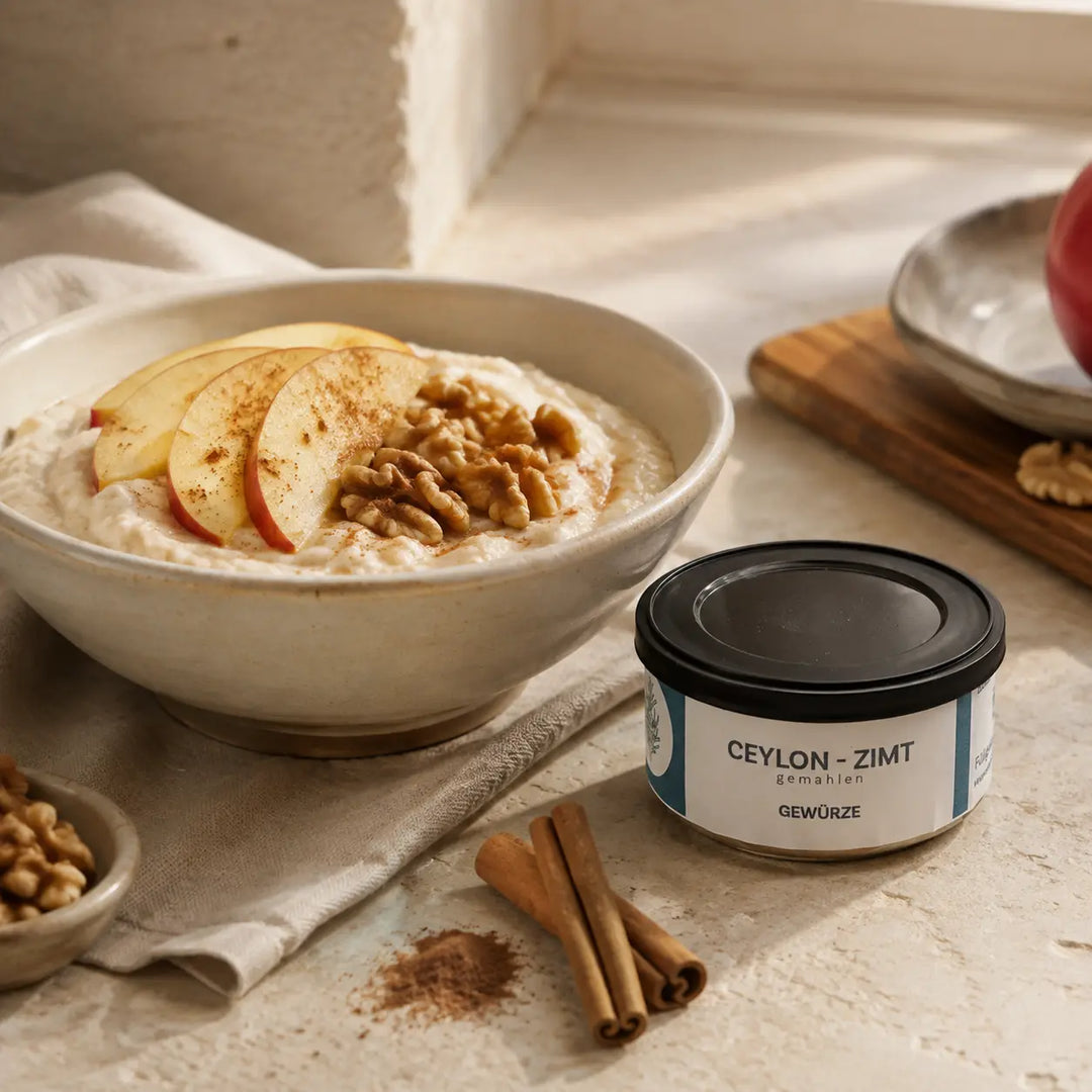 Jungermann Gourmet Ceylon Zimt zu Porridge mit Apfel und Walnüssen