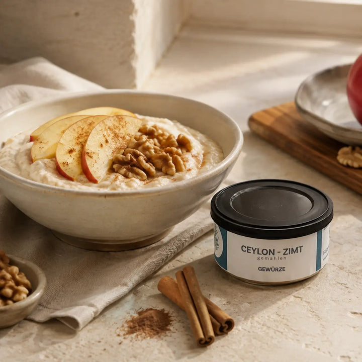 Jungermann Gourmet Ceylon Zimt zu Porridge mit Apfel und Walnüssen