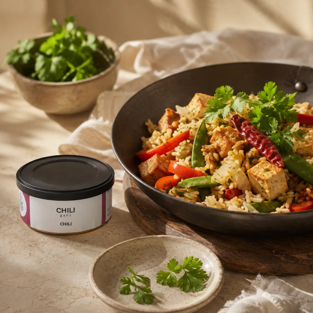 Jungermann Gourmet Chili ganz zu Tofu, Gemüse und Reis
