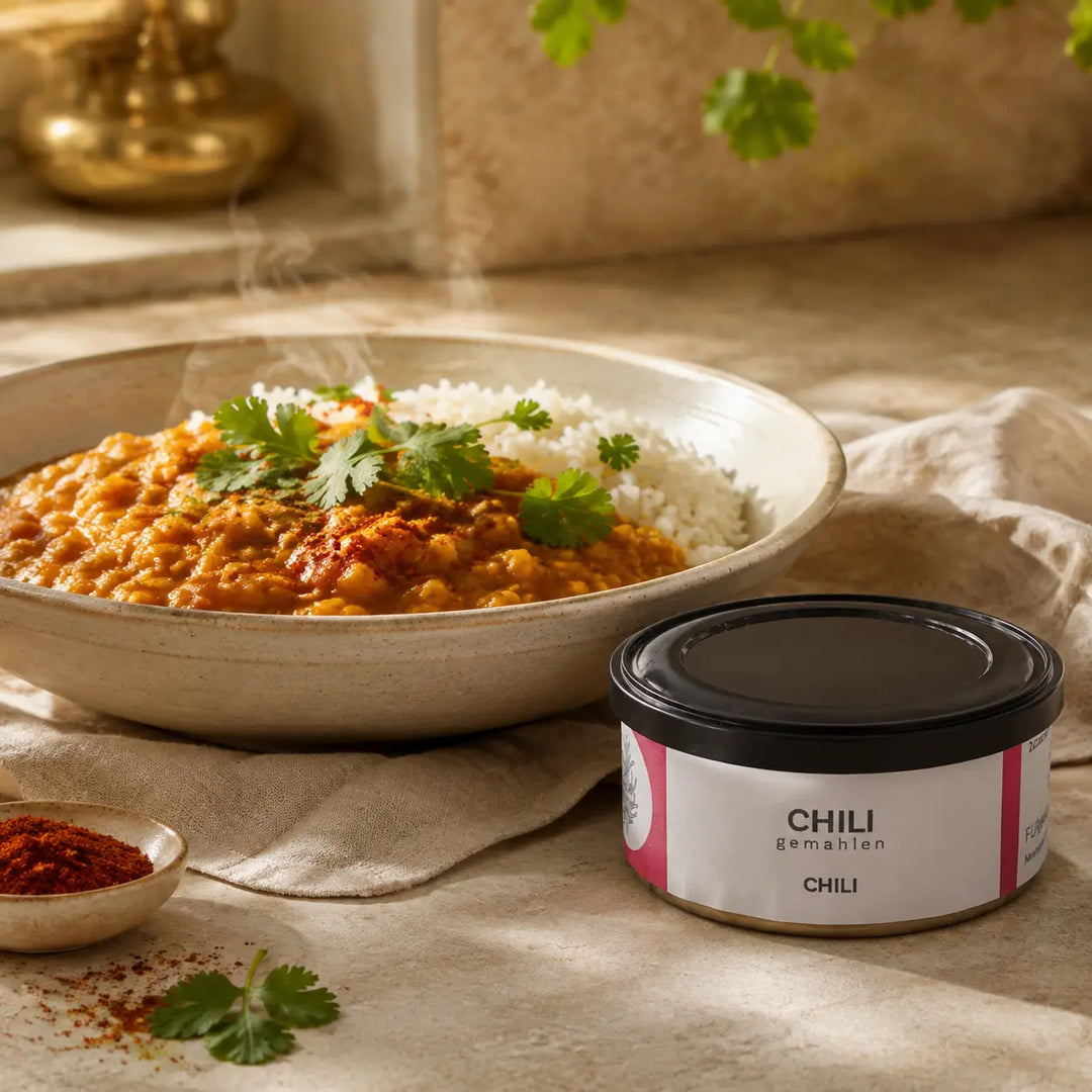 Jungermann Gourmet Chili gemahlen zu Linsen-Curry mit Reis