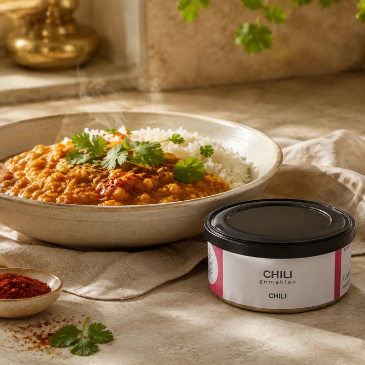 Jungermann Gourmet Chili gemahlen zu Linsen-Curry mit Reis