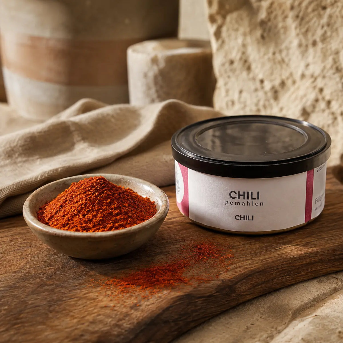 Jungermann Gourmet Chili gemahlen mit Chilipulver in einer Schale