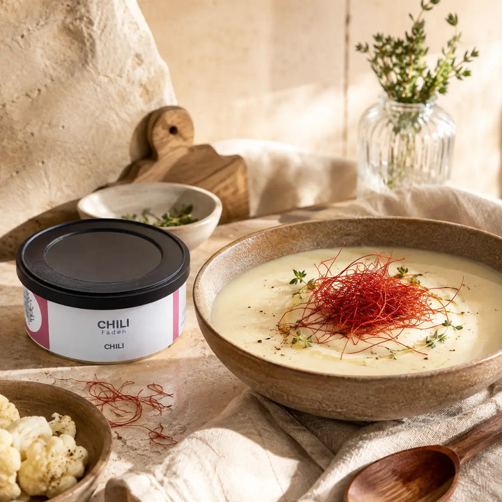 Jungermann Gourmet Chilifäden zu cremiger Blumenkohlsuppe