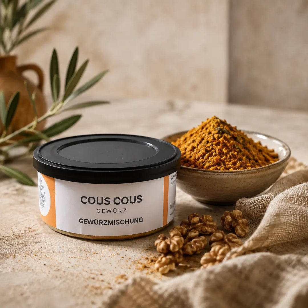 Jungermann Gourmet Cous Cous Gewürz mit Gewürzmischung in einer Schale