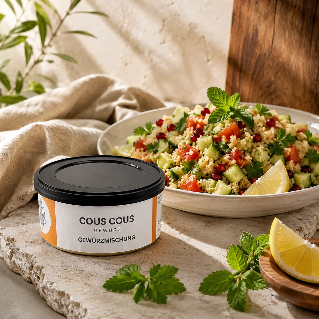Jungermann Gourmet Cous Cous Gewürz zu Couscous-Salat mit Granatapfel
