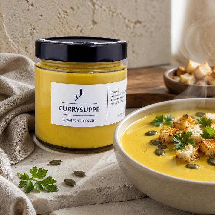 Jungermann Gourmet Curry-Suppe mit Croutons und Kürbiskernen