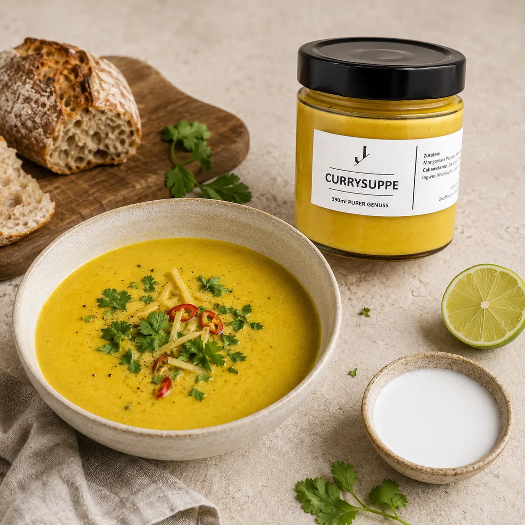 Jungermann Gourmet Curry-Suppe mit Brot, Kräutern und Kokosmilch