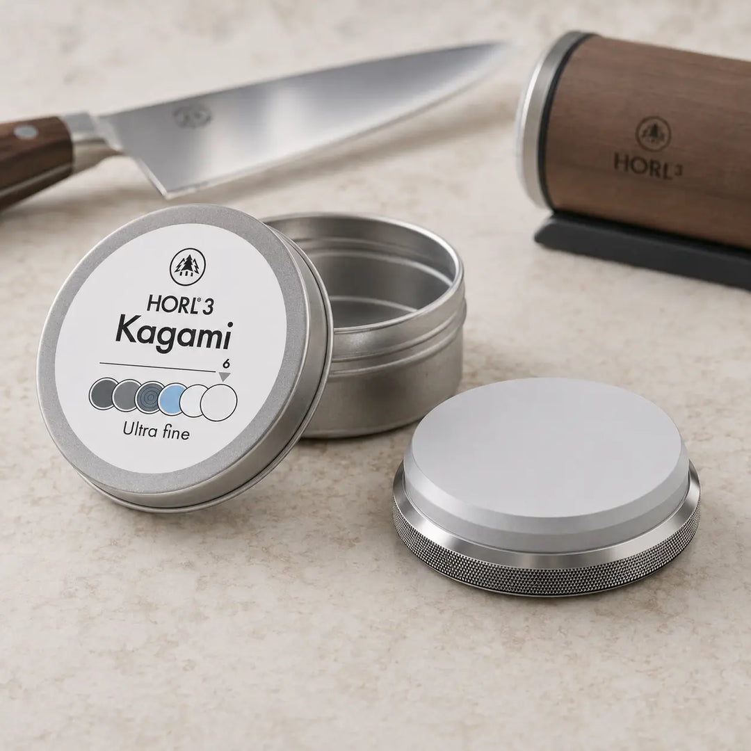 HORL3 Kagami ultrafein mit Originaldose Messer und Rollschleifer