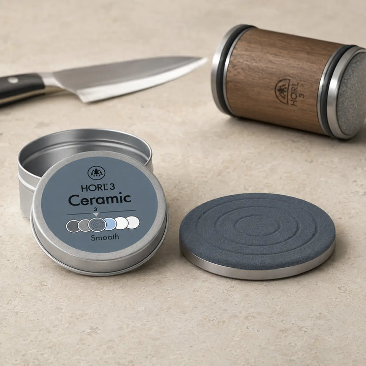 HORL3 Keramik glatt mit Originaldose Messer und Rollschleifer