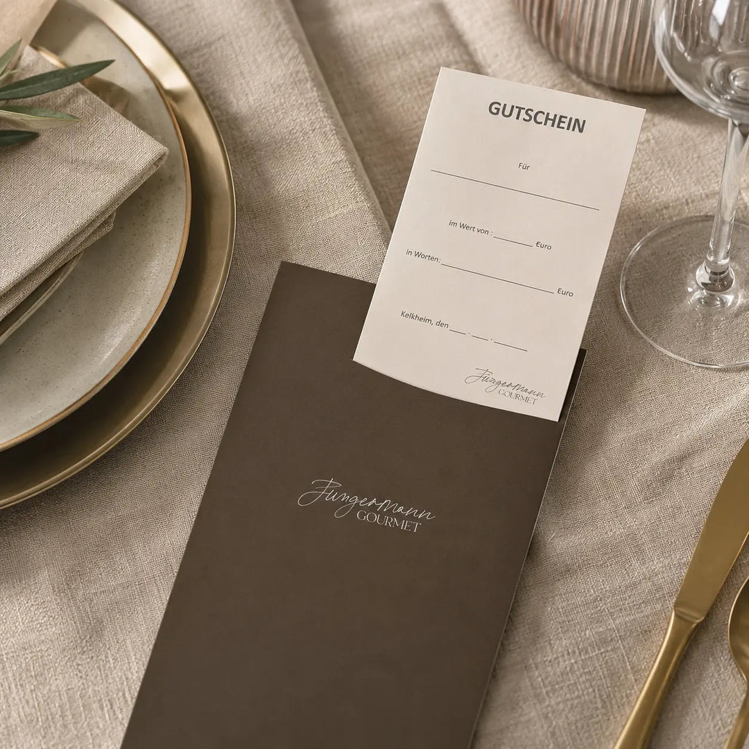 Jungermann Gourmet Geschenk-Gutschein als stilvolle Geschenkidee am gedeckten Tisch