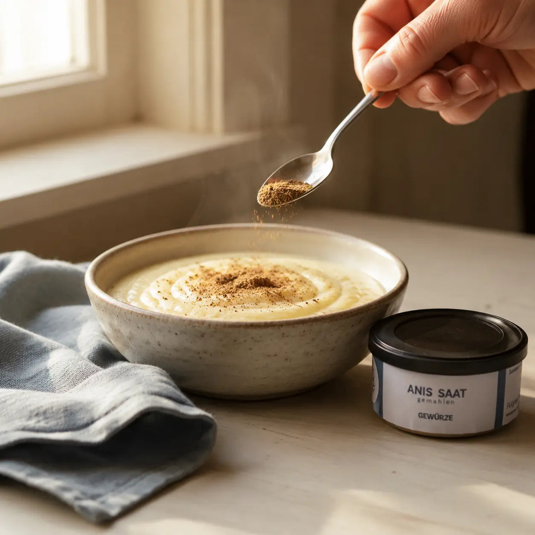 Cremiges Dessert mit gemahlener Anis-Saat von Jungermann Gourmet verfeinert