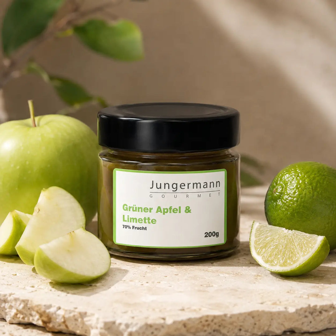 Apfel-Limetten Aufstrich von Jungermann Gourmet mit grünem Apfel und frischer Limette