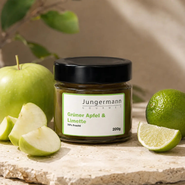 Apfel-Limetten Aufstrich von Jungermann Gourmet mit grünem Apfel und frischer Limette