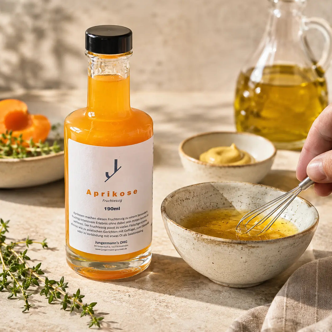 Vinaigrette mit Aprikosen Essig von Jungermann Gourmet frisch angerührt