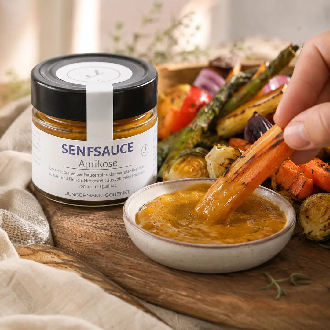 Gegrilltes Gemüse mit Aprikosen-Senf-Sauce von Jungermann Gourmet als Dip