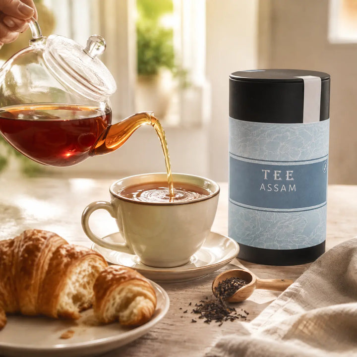 Assam Tee von Jungermann Gourmet wird zum Frühstück frisch eingeschenkt
