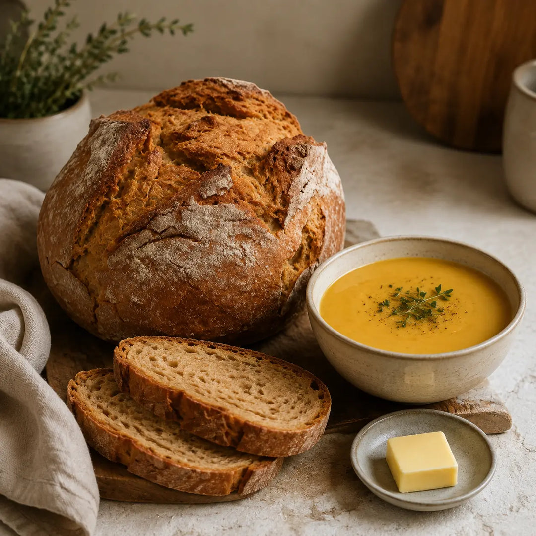Backhaus-Laib von Jungermann Gourmet mit warmer Suppe und Butter
