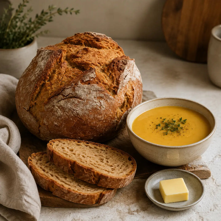 Backhaus-Laib von Jungermann Gourmet mit warmer Suppe und Butter