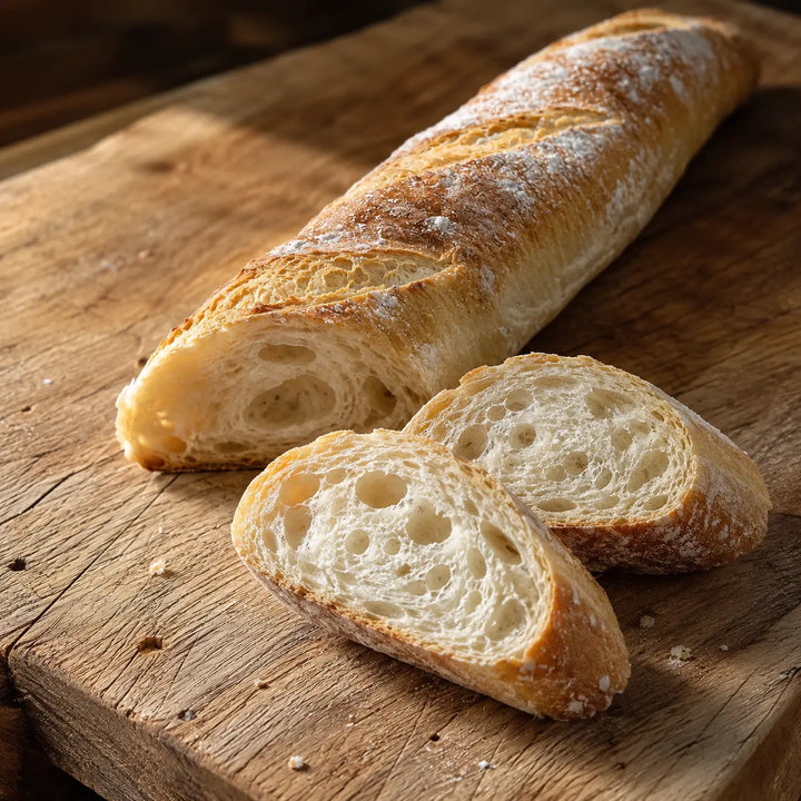 Aufgeschnittenes Steinofen-Baguette von Jungermann Gourmet mit luftiger Krume