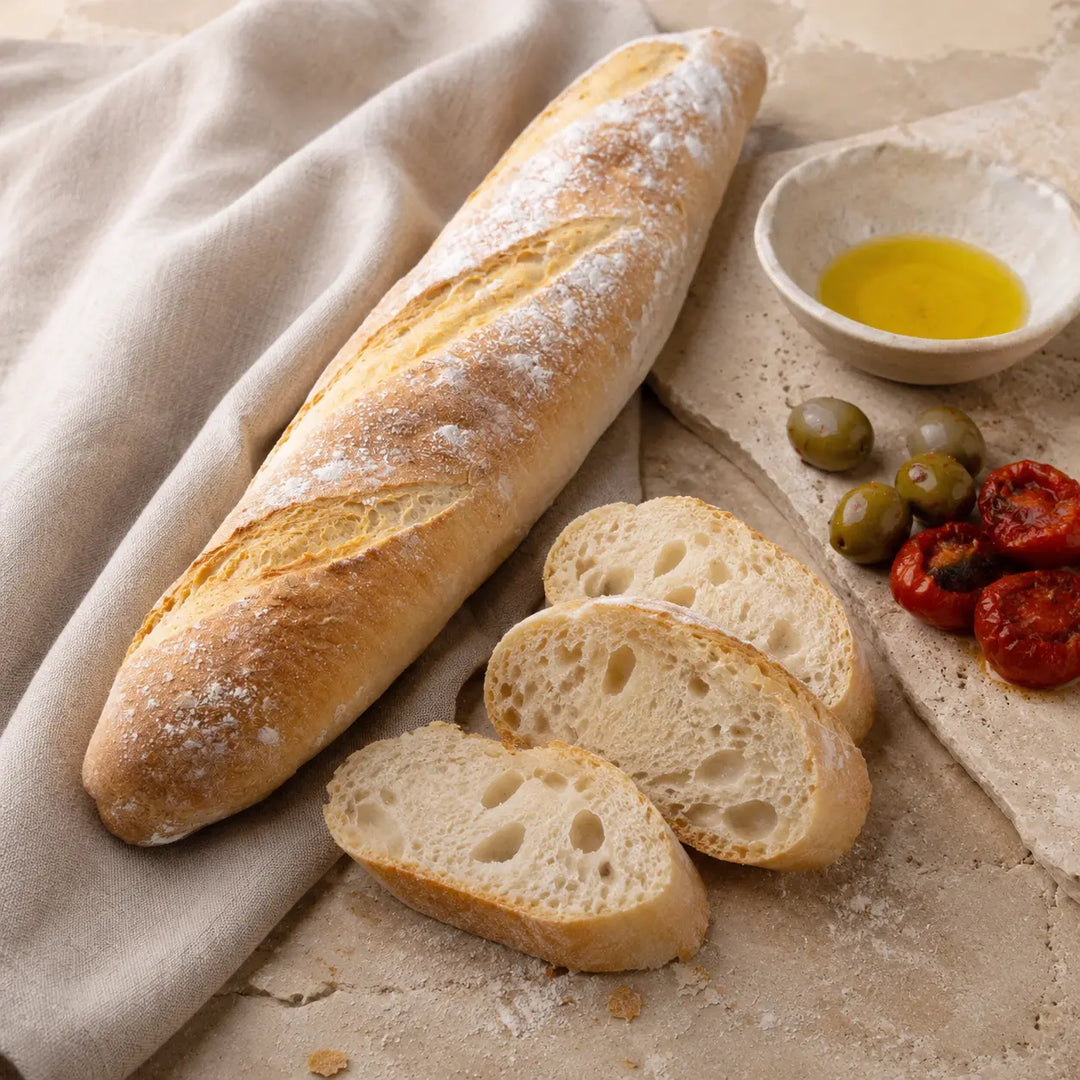 Steinofen-Baguette von Jungermann Gourmet mit Olivenöl, Oliven und Tomaten