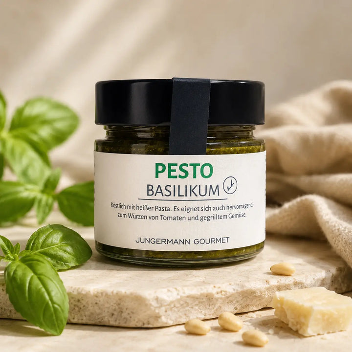 Basilikum-Pesto von Jungermann Gourmet im verschlossenen Glas