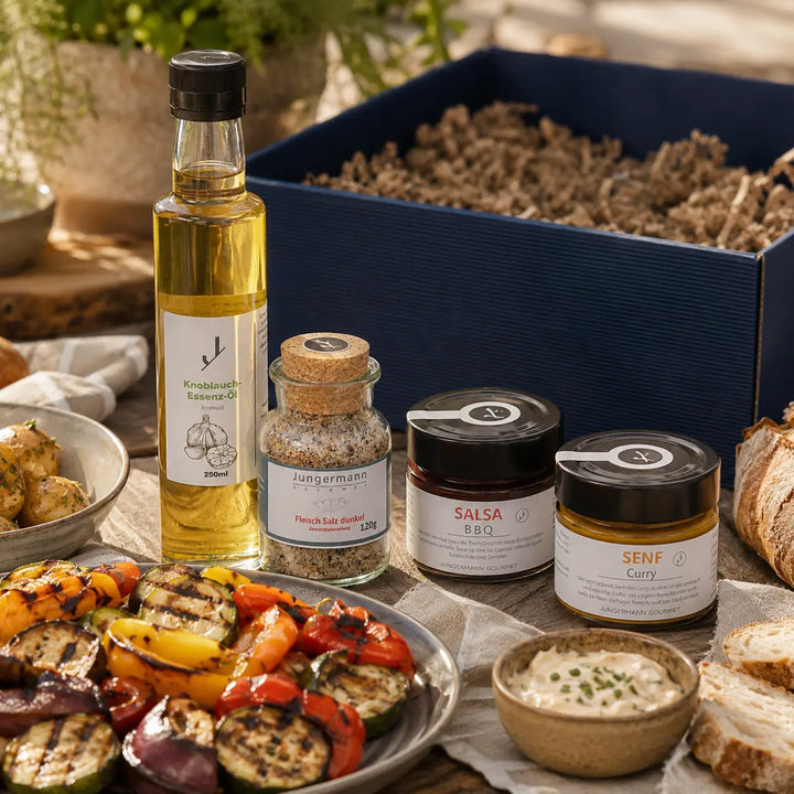 BBQ-Box von Jungermann Gourmet mit Grillgemüse, Kartoffeln, Dip und Brot