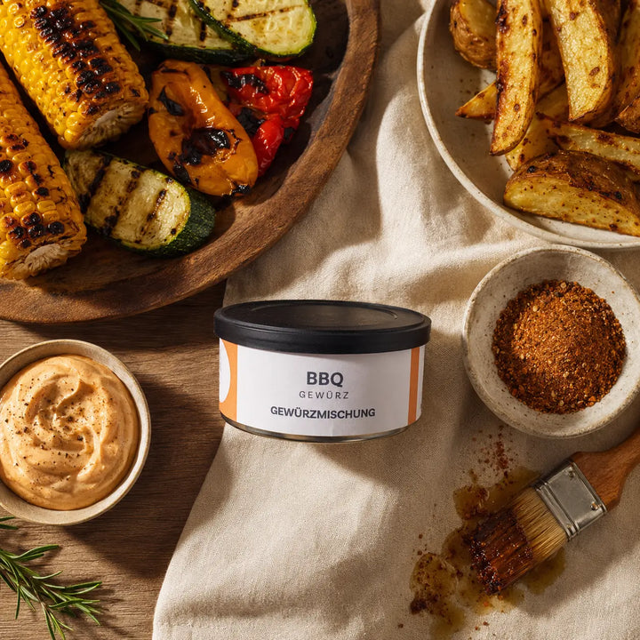 BBQ Gewürz von Jungermann Gourmet mit Grillgemüse, Kartoffeln und Dip