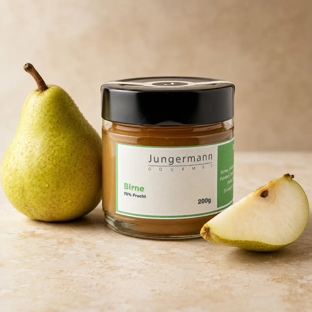 Birnen Aufstrich von Jungermann Gourmet mit frischer grüner Birne