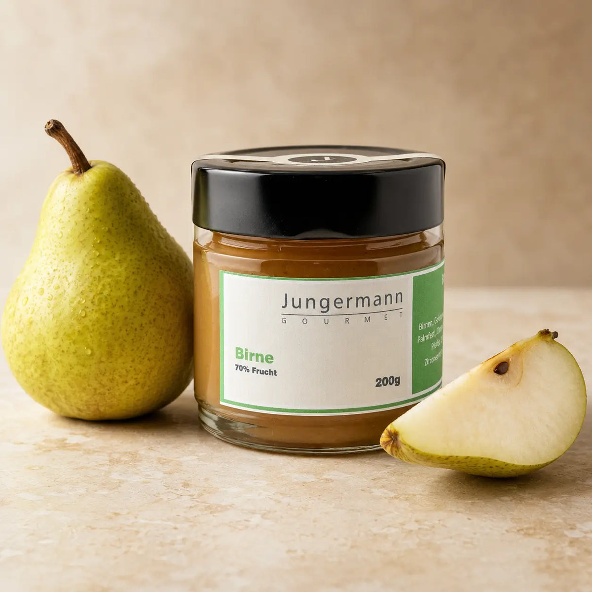 Birnen Aufstrich von Jungermann Gourmet mit frischer grüner Birne