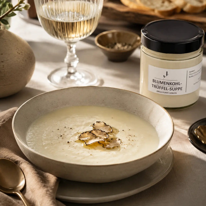 Blumenkohlsuppe mit Trüffel von Jungermann Gourmet als feine Vorspeise im Menü