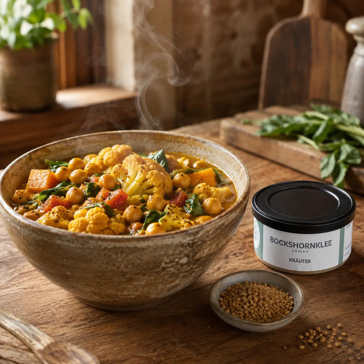 Gemüse-Kichererbsen-Curry mit Bockshornklee Samen von Jungermann Gourmet