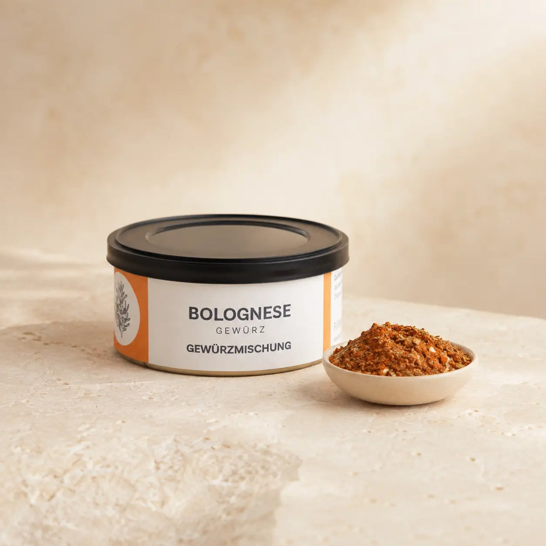Bolognese-Gewürz von Jungermann Gourmet in der Gewürzdose mit Gewürzmischung