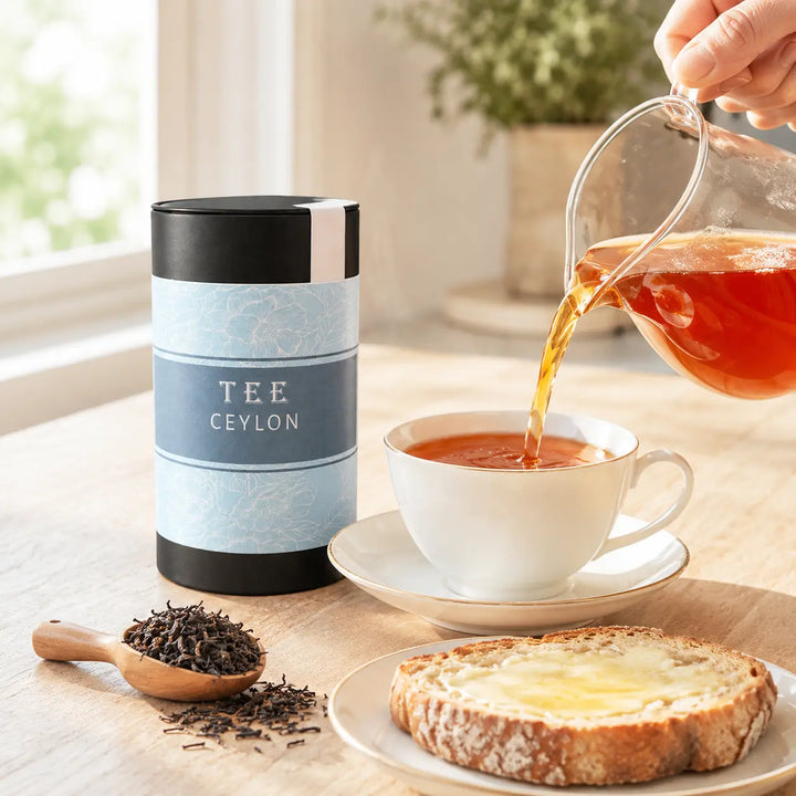 Ceylon Tee von Jungermann Gourmet wird zum Frühstück frisch eingeschenkt