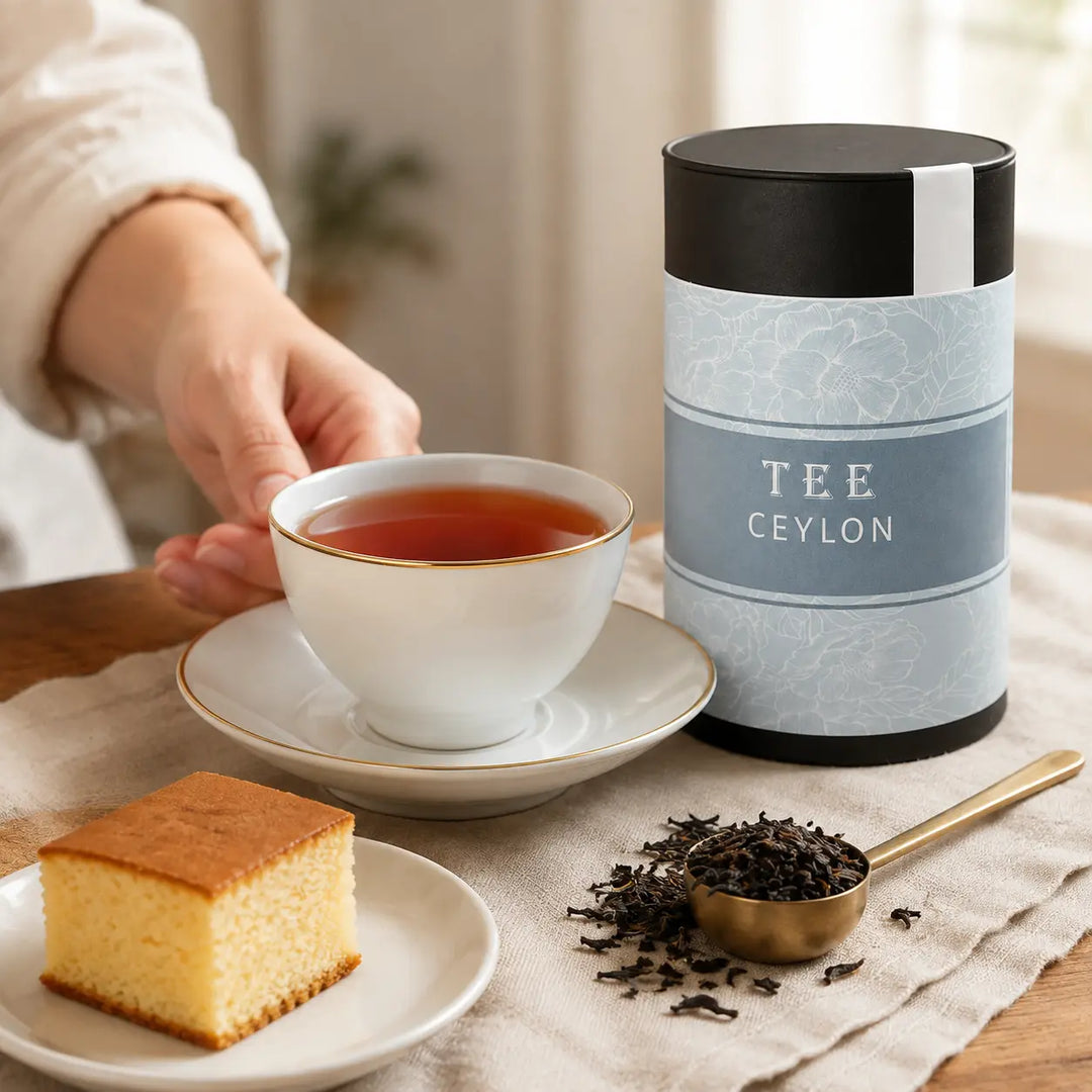 Ceylon Tee von Jungermann Gourmet mit Gebäck für einen ruhigen Nachmittagsgenuss