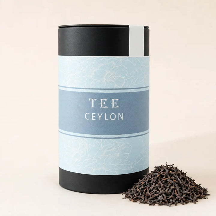 Ceylon Tee von Jungermann Gourmet in hellblauer Dose mit losem Schwarztee