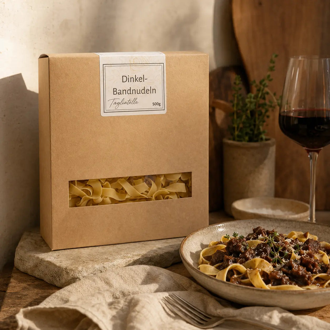 Dinkel-Bandnudeln von Jungermann Gourmet mit langsam geschmortem Ragout