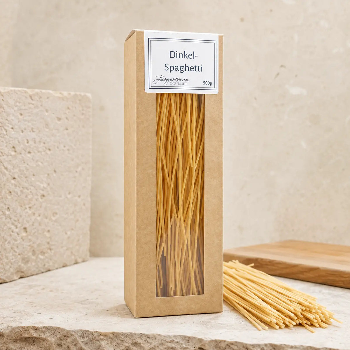 Dinkel-Spaghetti von Jungermann Gourmet in der 500-g-Packung als Premium-Packshot