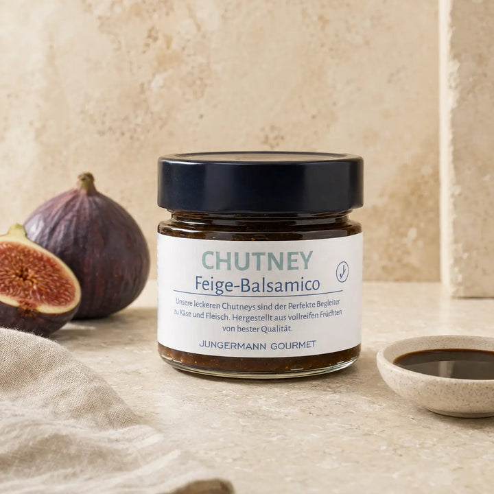 Feigen-Balsamico-Chutney von Jungermann Gourmet im Glas als Premium-Packshot