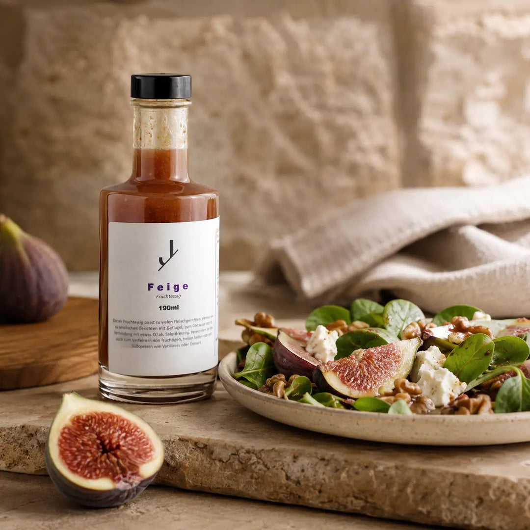 Feigen-Fruchtessig von Jungermann Gourmet zu Feigen-Ziegenkäse-Salat