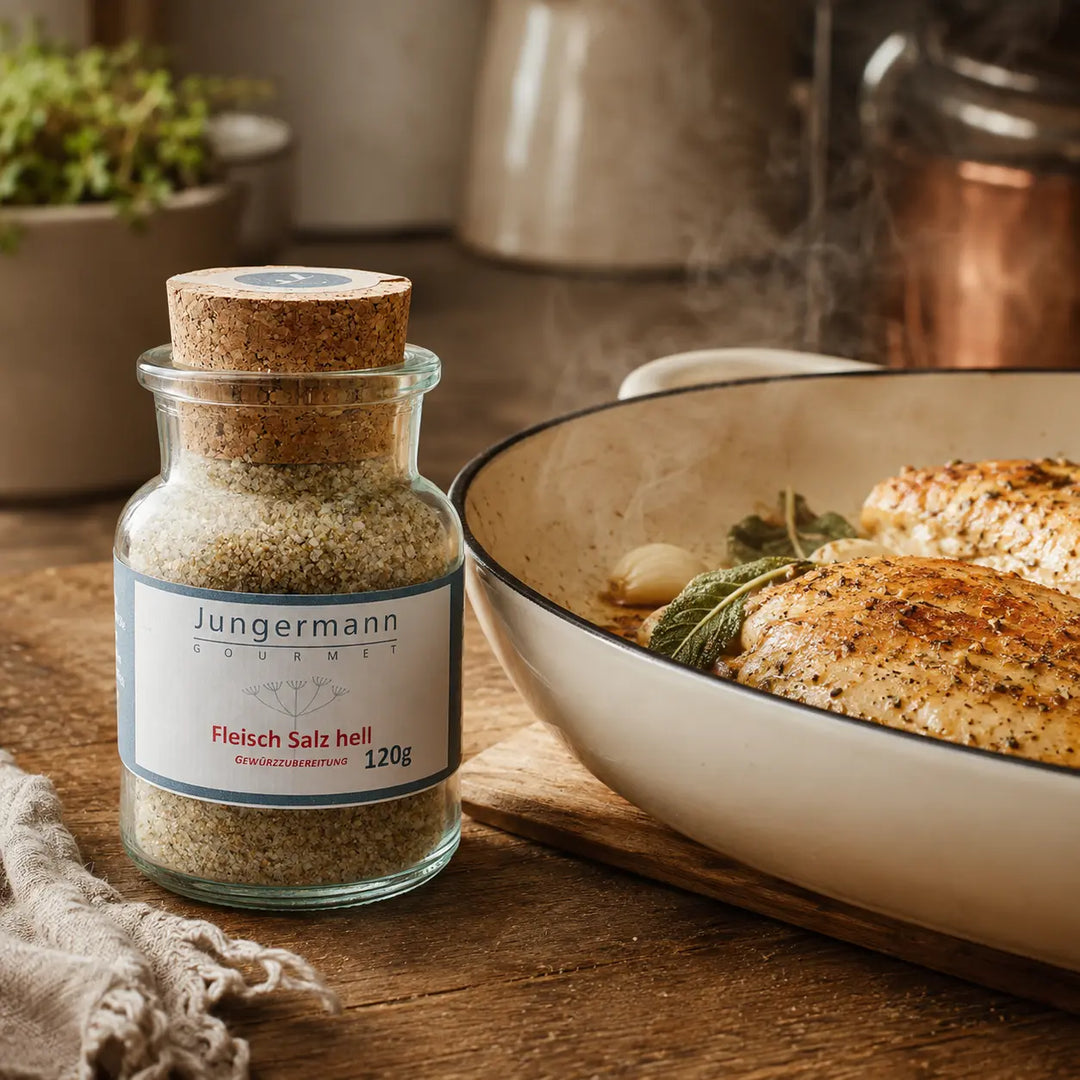 Jungermann Gourmet Fleisch-Salz hell zu Geflügel beim Anbraten