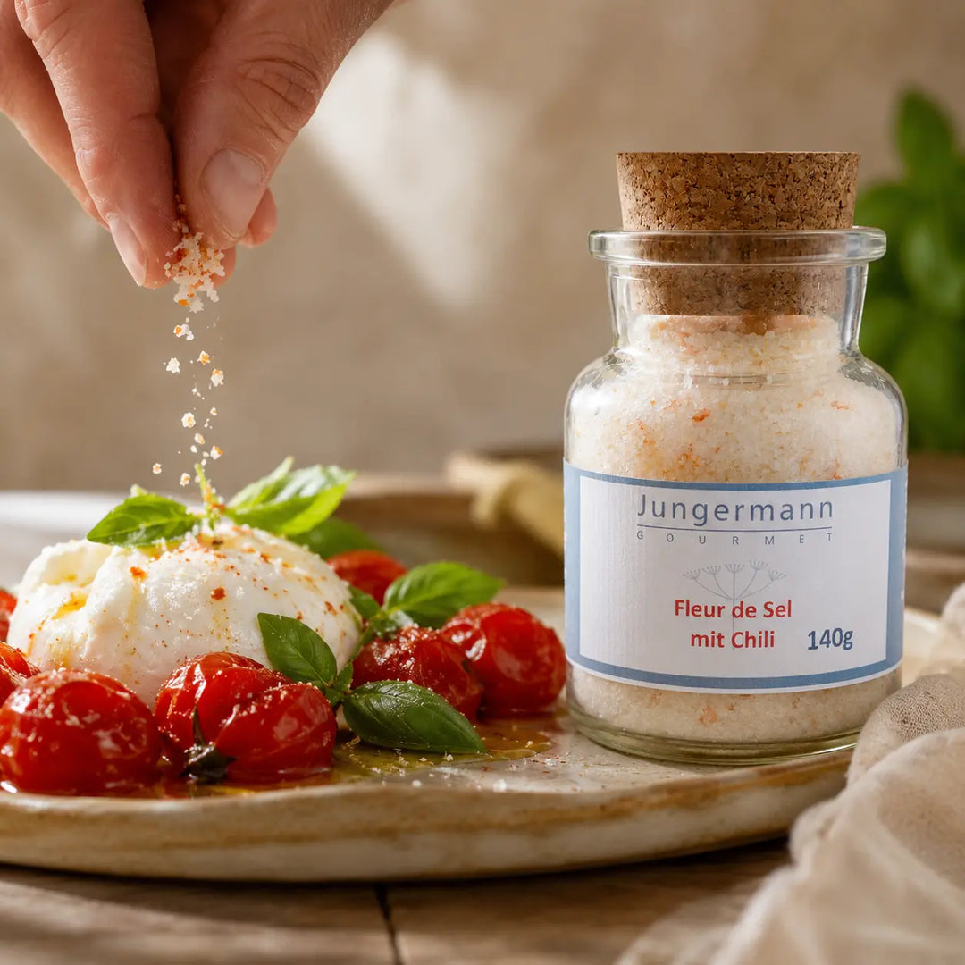 Jungermann Gourmet Fleur de Sel mit Chili zu Tomaten und Burrata